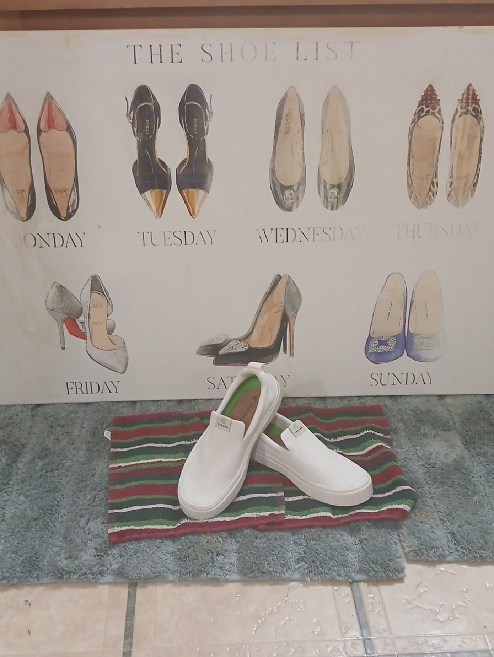 Cariuma White Slip-On Sneakers with Green Inner Lining